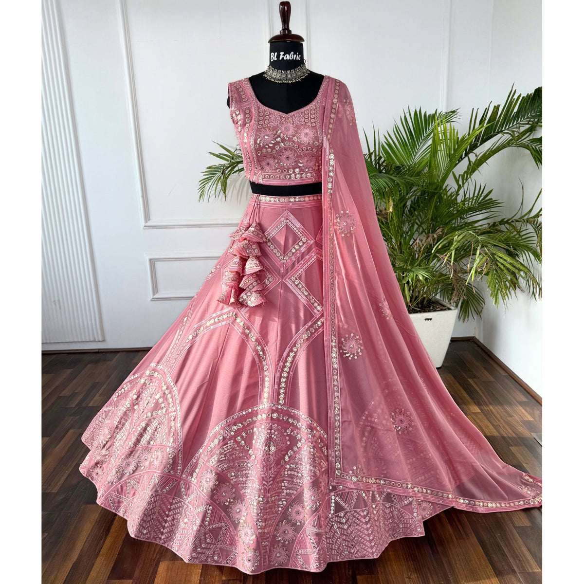 Peach color Sequence Embroidery work Designer Lehenga Choli for Wedding Function BL1576