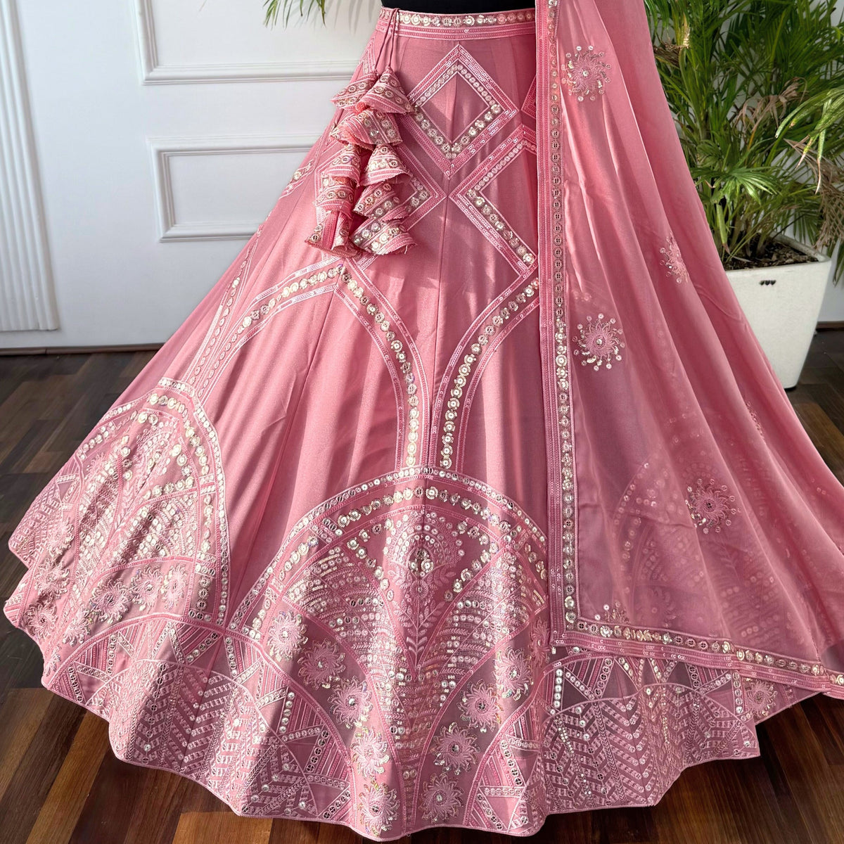 Peach color Sequence Embroidery work Designer Lehenga Choli for Wedding Function BL1576
