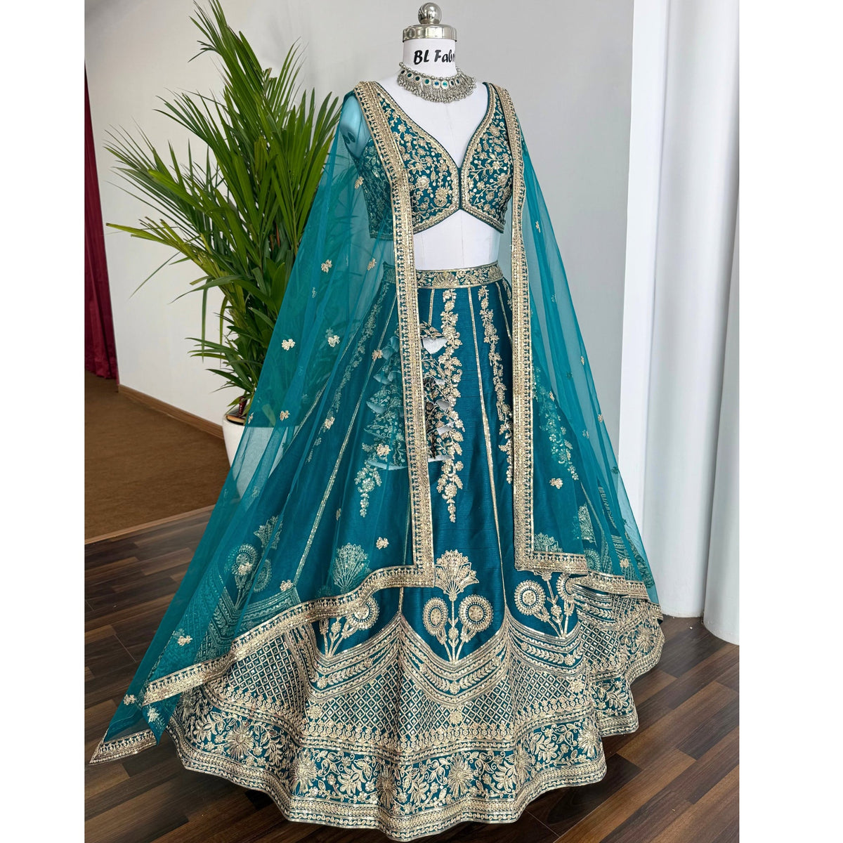 Firozi color Designer Sequence Embroidery work Lehenga choli for Wedding Function BL1578