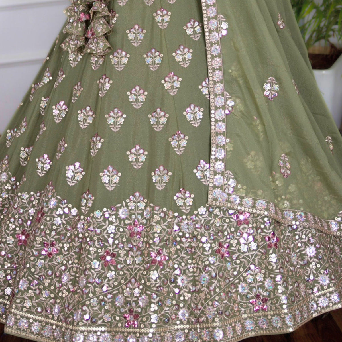 Light green color Sequence Embroidery work Designer Lehenga Choli for Wedding Function BL1470