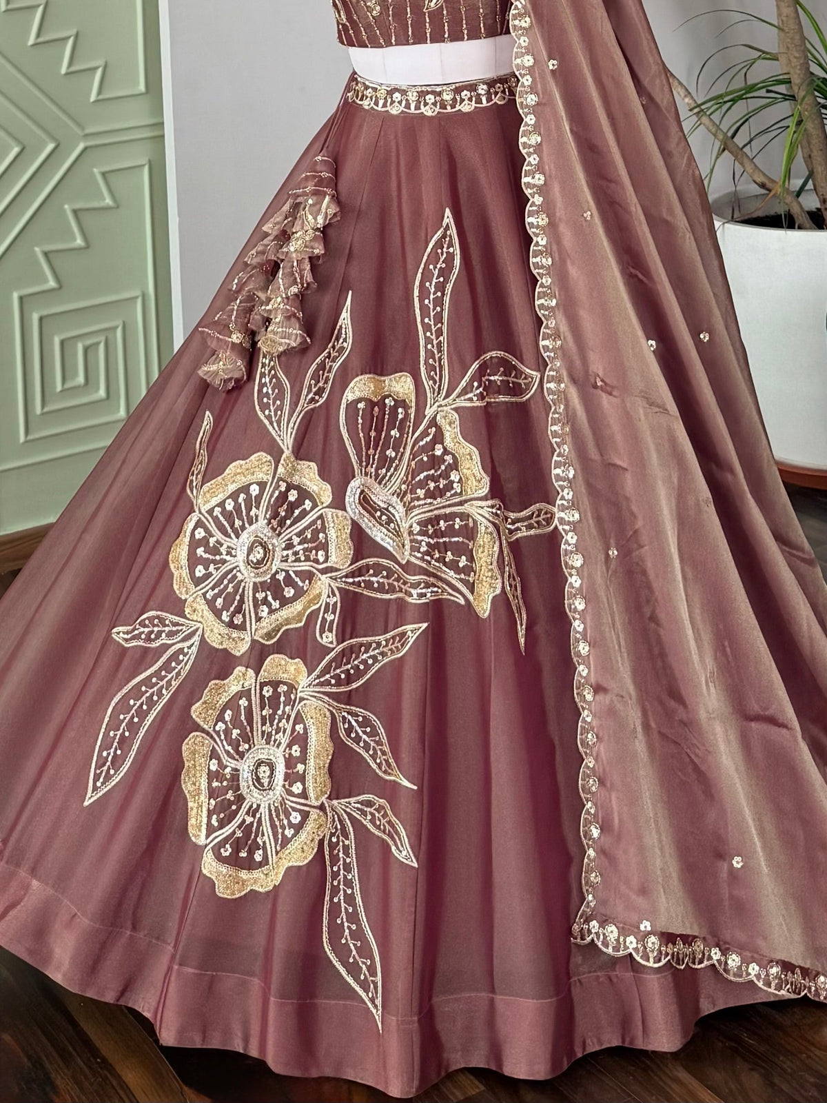 Dusty Rose color Sequence Embroidery work Designer Lehenga Choli BL1719