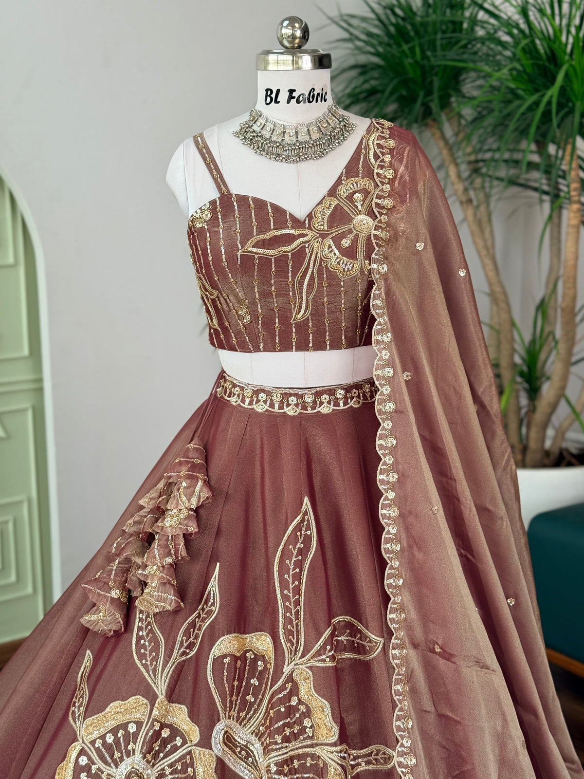 Dusty Rose color Sequence Embroidery work Designer Lehenga Choli BL1719