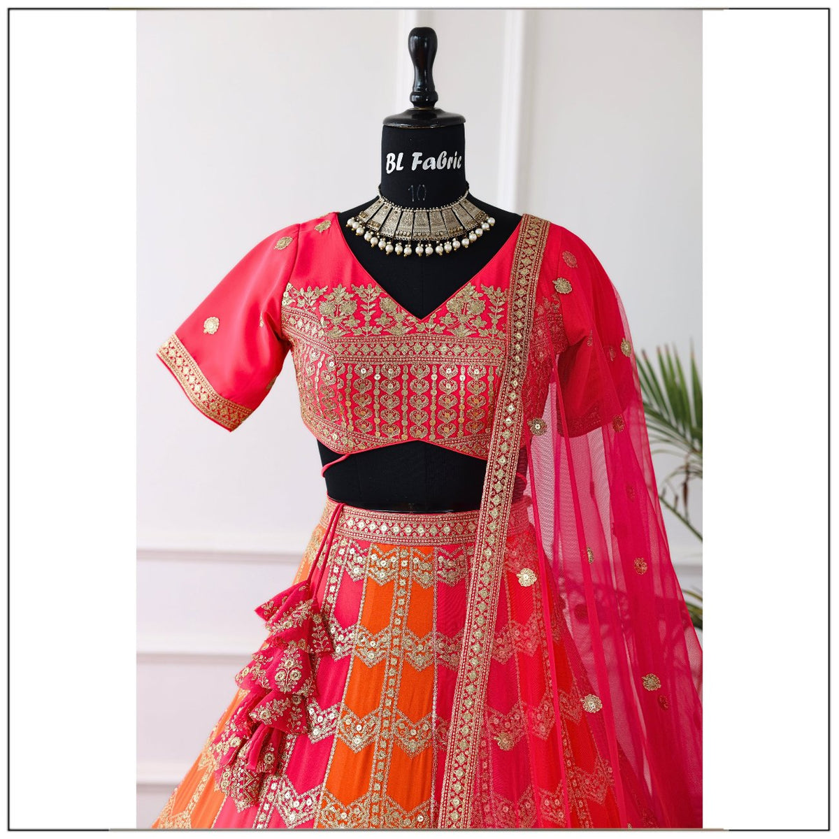 Pink Orange color Sequence Embroidery work Designer Lehenga choli for Wedding Function BL1432