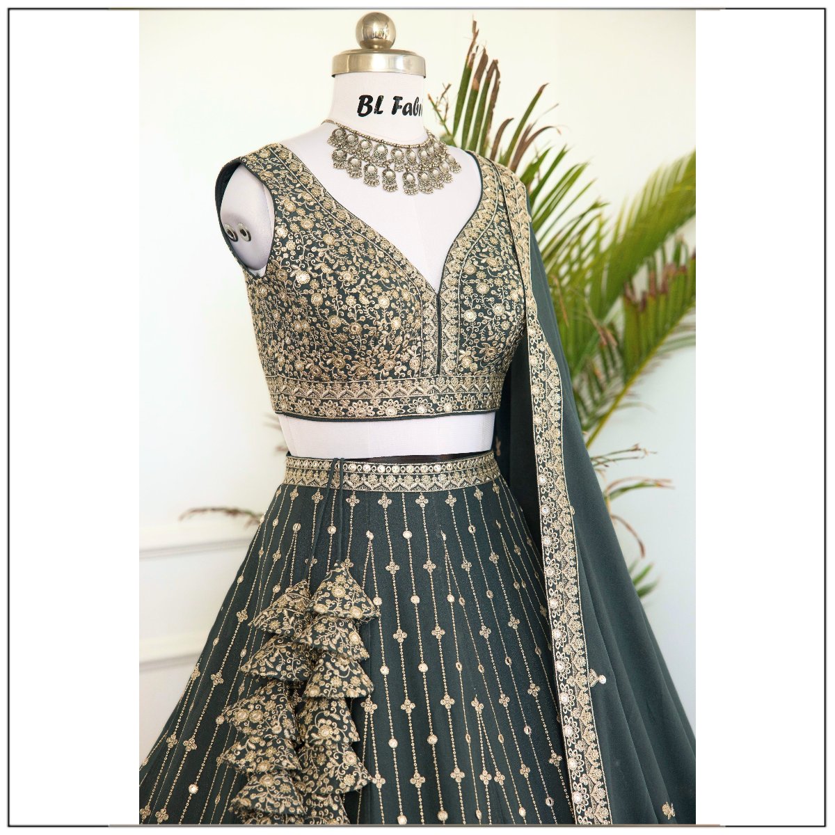Light Green color Sequence & Thread Embroidery work Designer Lehenga Choli for Wedding Function BL1473