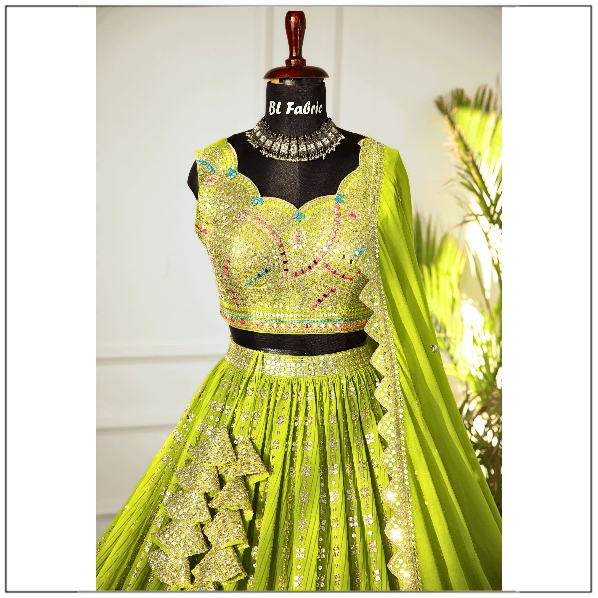 Parrot Green color Sequence Thread work Designer Wedding Lehenga Choli For Wedding Function BL1487