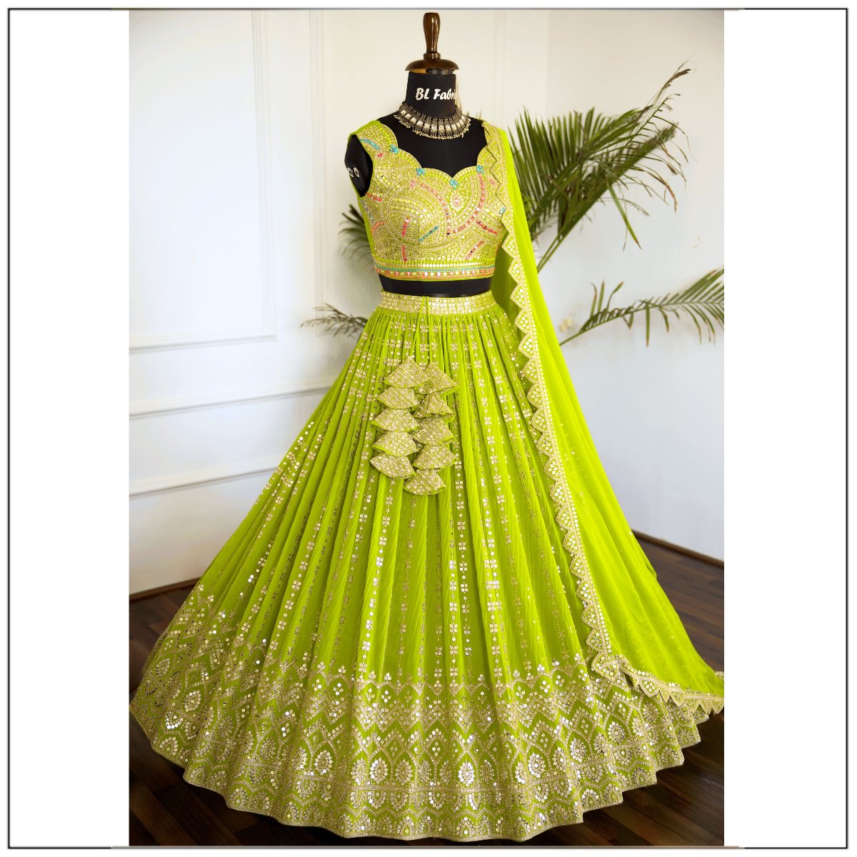 Parrot Green color Sequence Thread work Designer Wedding Lehenga Choli For Wedding Function BL1487