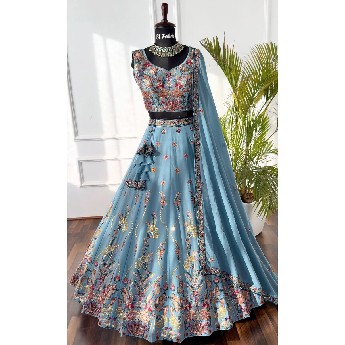Skyblue color Sequence Embroidery work Designer Lehenga Choli for Wedding Function BL1499