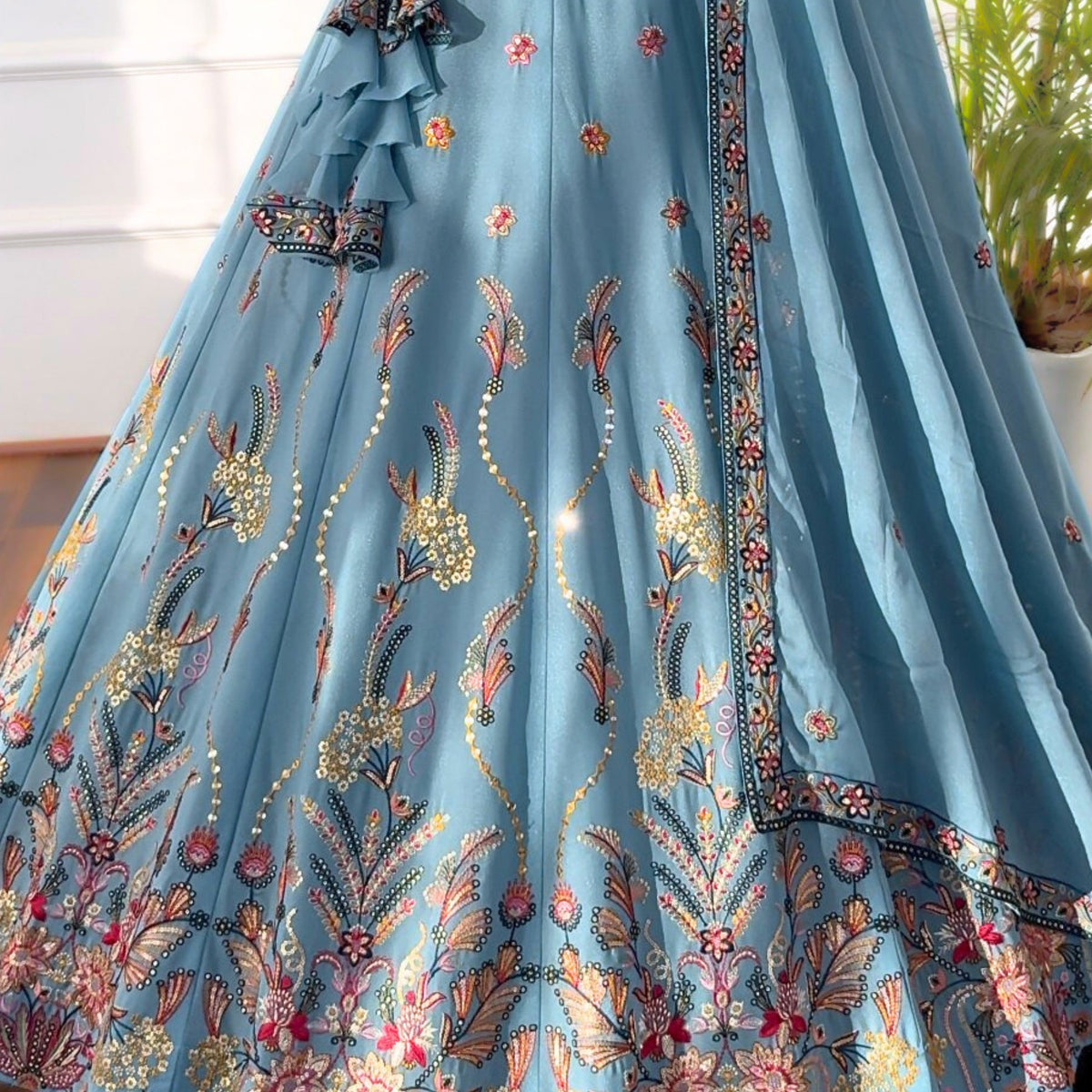 Skyblue color Sequence Embroidery work Designer Lehenga Choli for Wedding Function BL1499