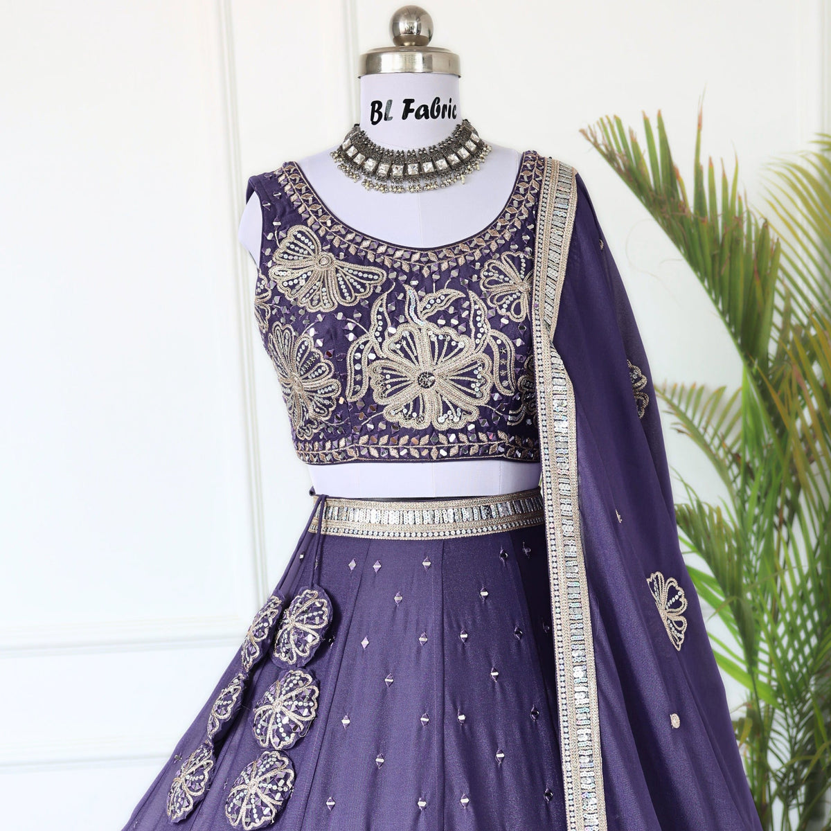 Rosy Purple color Real Mirror Embroidery work Designer Lehenga Choli for Wedding Function BL1469