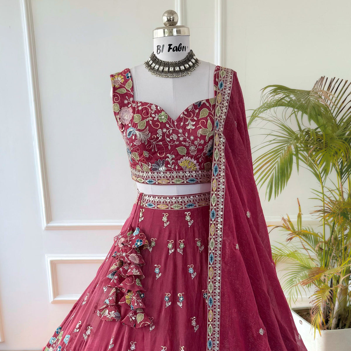 Rosy Pink color Thread Embroidery work Designer Lehenga Choli BL1538