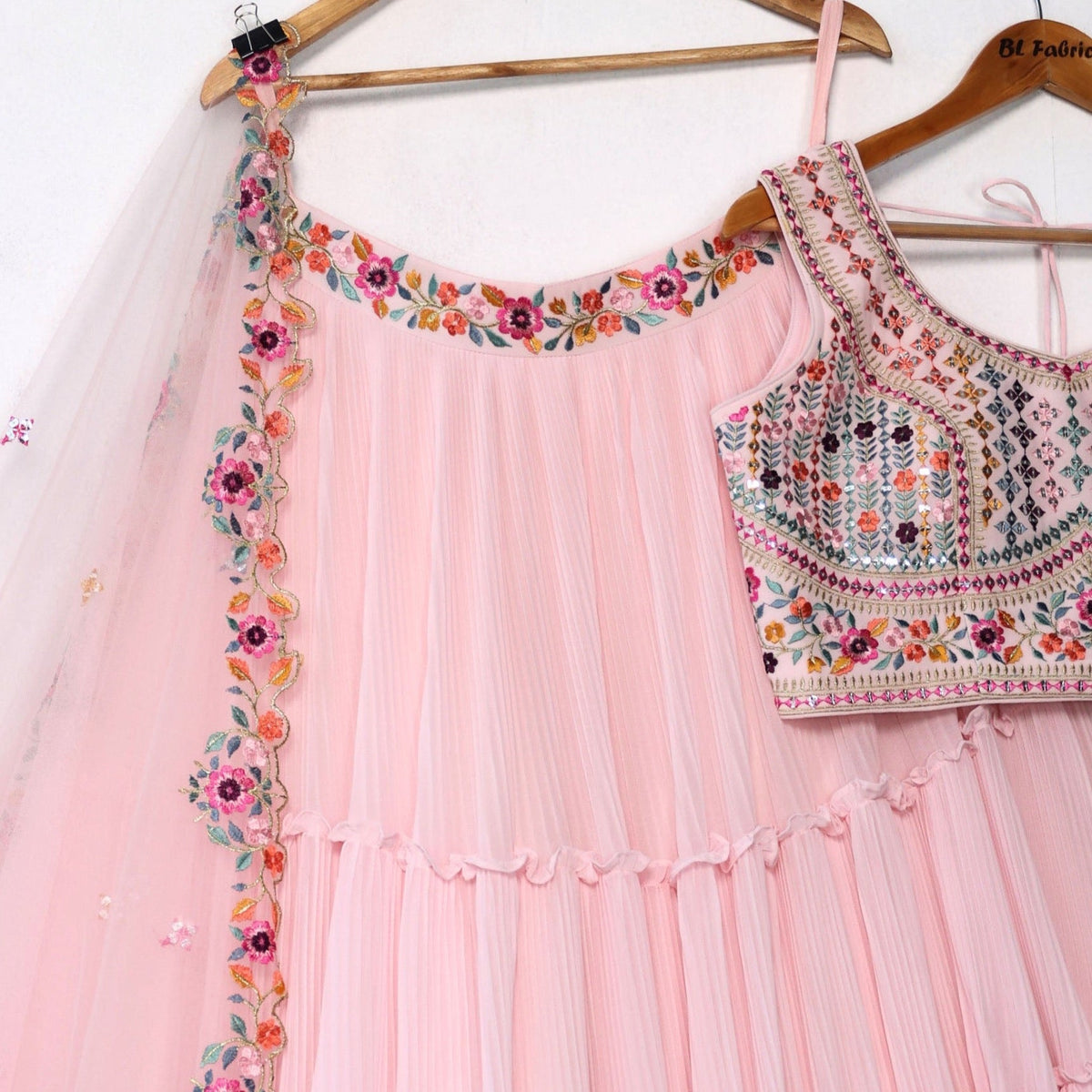 Pink color Mirror Embroidery & Crush work Ruffle Style Lehenga Choli for any function BL1256