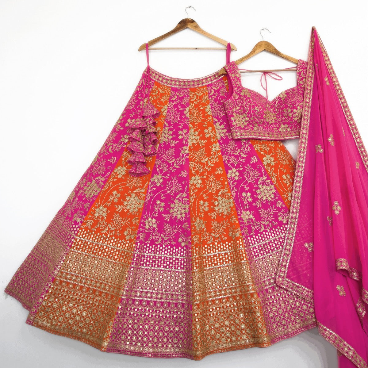 Pink & Orange color Sequence Embroidery work Designer Lehenga Choli for Wedding & Haldi Function BL1386