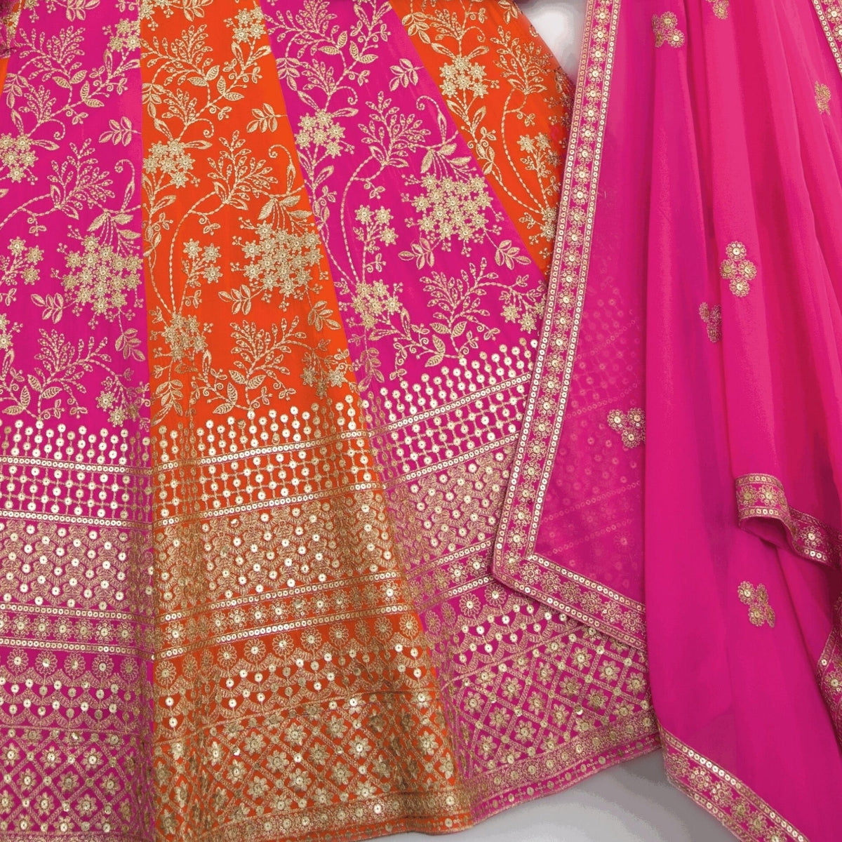 Pink & Orange color Sequence Embroidery work Designer Lehenga Choli for Wedding & Haldi Function BL1386