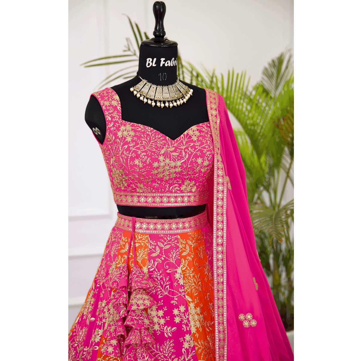Pink & Orange color Sequence Embroidery work Designer Lehenga Choli for Wedding & Haldi Function BL1386