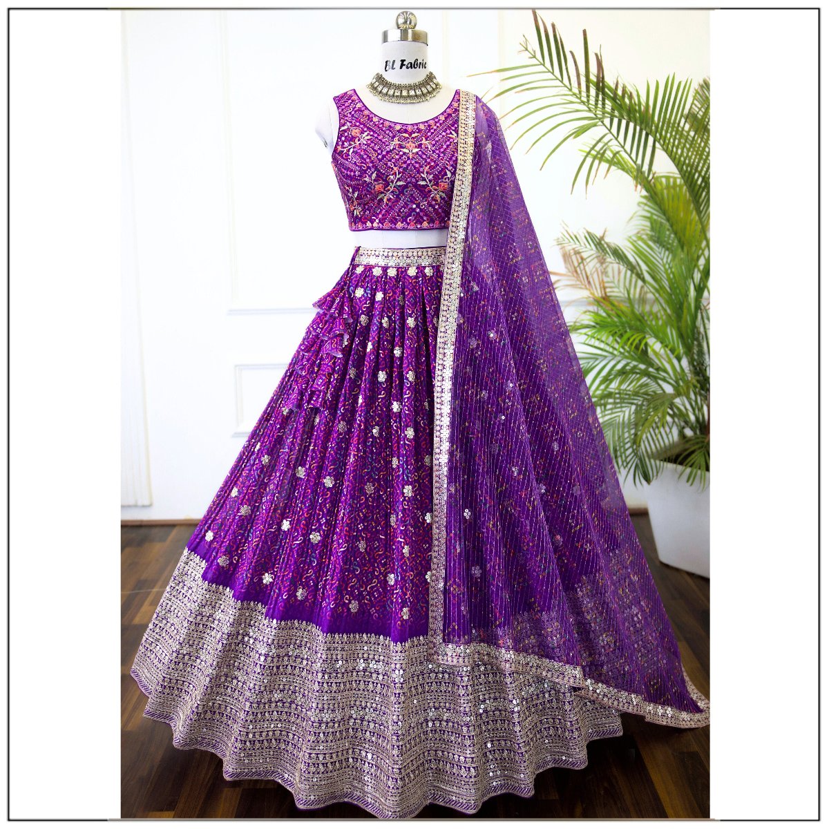Purple Printed color Sequence Embroidery work Designer Lehenga Choli for Wedding Function BL1426